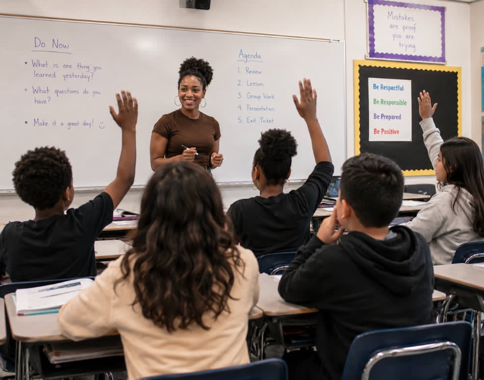 Students raising hands